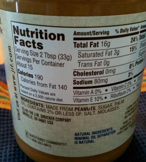 peanut butter calories