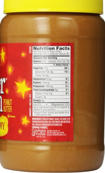 peanut butter nutrition label