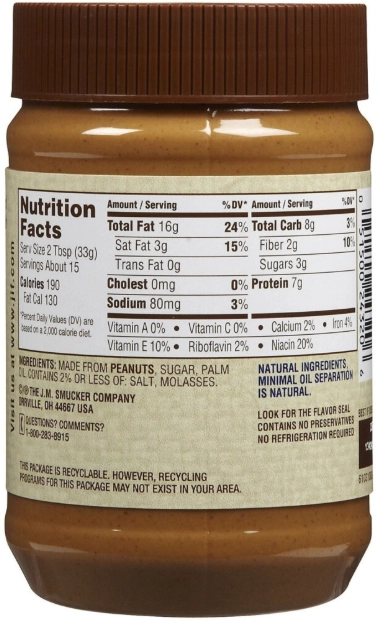 peanut butter nutrition label