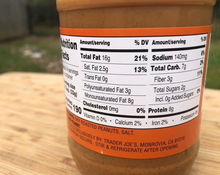 calories in peanut butter jar