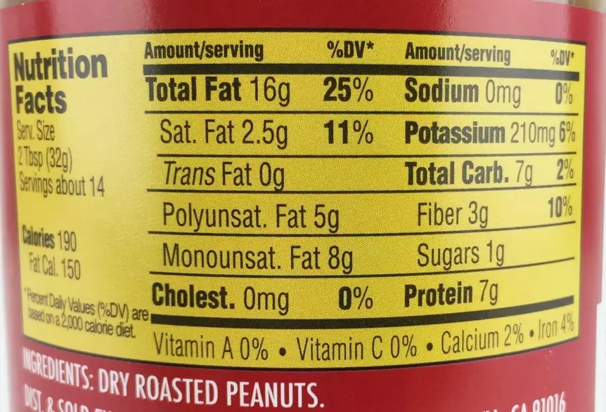 crunchy peanut butter nutrition